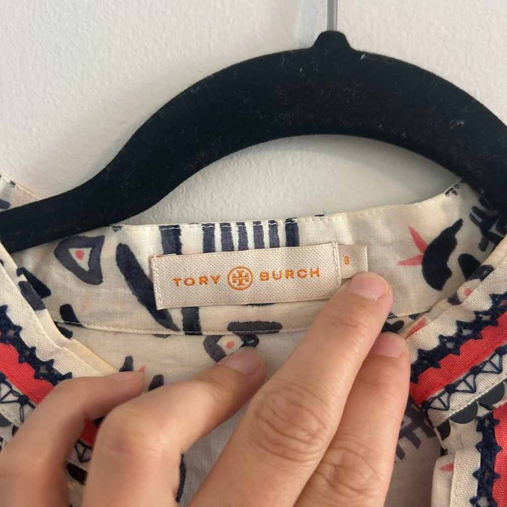 Tory Burch White and Black Patterned Tunic